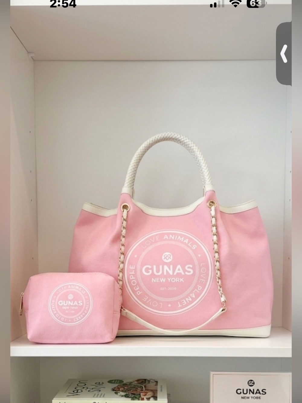 Gunas New York Pink Canvas Tote with Matching Pouch